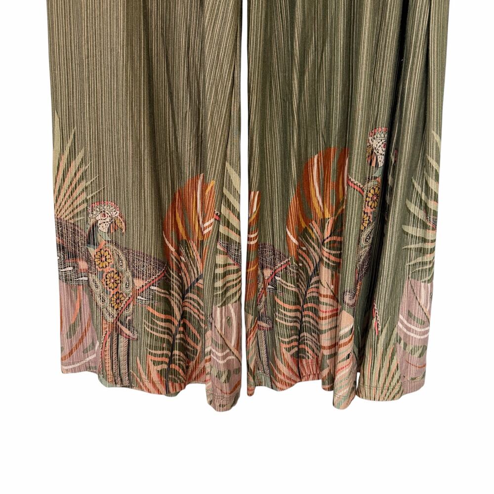 Farm Rio Guadaloupe Wide Leg Pants Olive Green Tropical Print Sz M - Picture 2 of 5